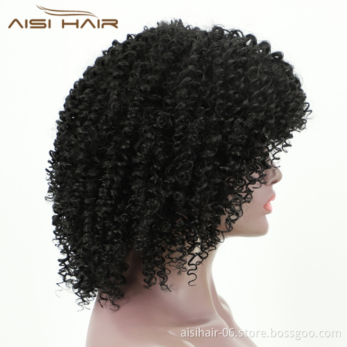 Aisi Hair Drop Shipping Short Kinky Curly Wigs For Black Women With Bangs Afro Curly Fluffy High Temperature Fiber Wigs